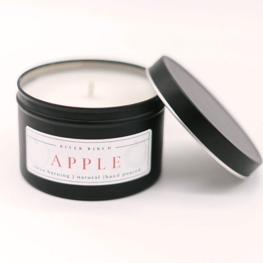 River Birch Candles Apple Scented Candle | Premium, All-Natural, Non-Toxic, Soy Candles | 8 oz. Matte Black Tin Travel Candle
