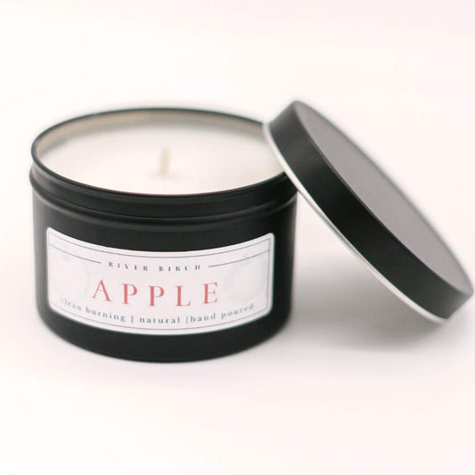 River Birch Candles Apple Scented Candle | Premium, All-Natural, Non-Toxic, Soy Candles | 8 oz. Matte Black Tin Travel Candle