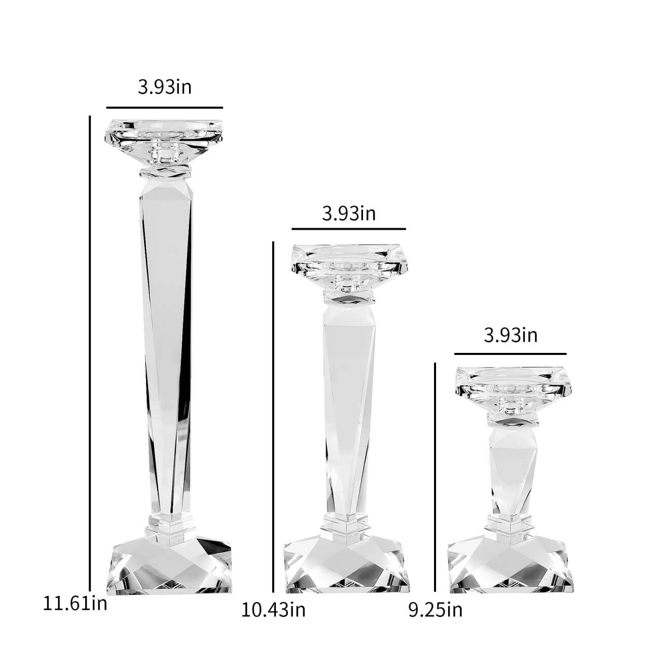 kitCom Crystal Candle Holders Set of 3, 9",10.5",11.5" Tall Crystal Candlestick Holders, Candlestick Holders Taper Candle Holders for Table Wedding Housewarming Gifts Decor