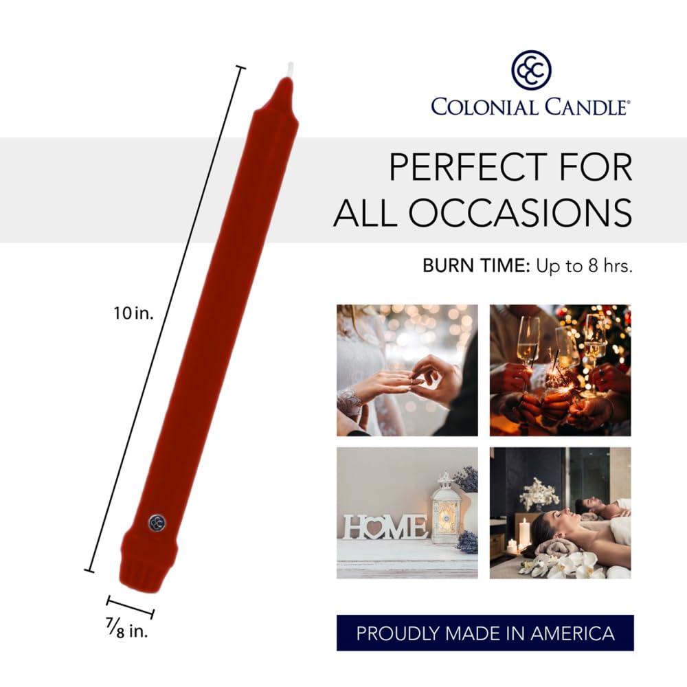 Colonial Candle NCC10.1620 Traditional Cranberry Taper Candles, 10", Maroon, Burgundy, Red