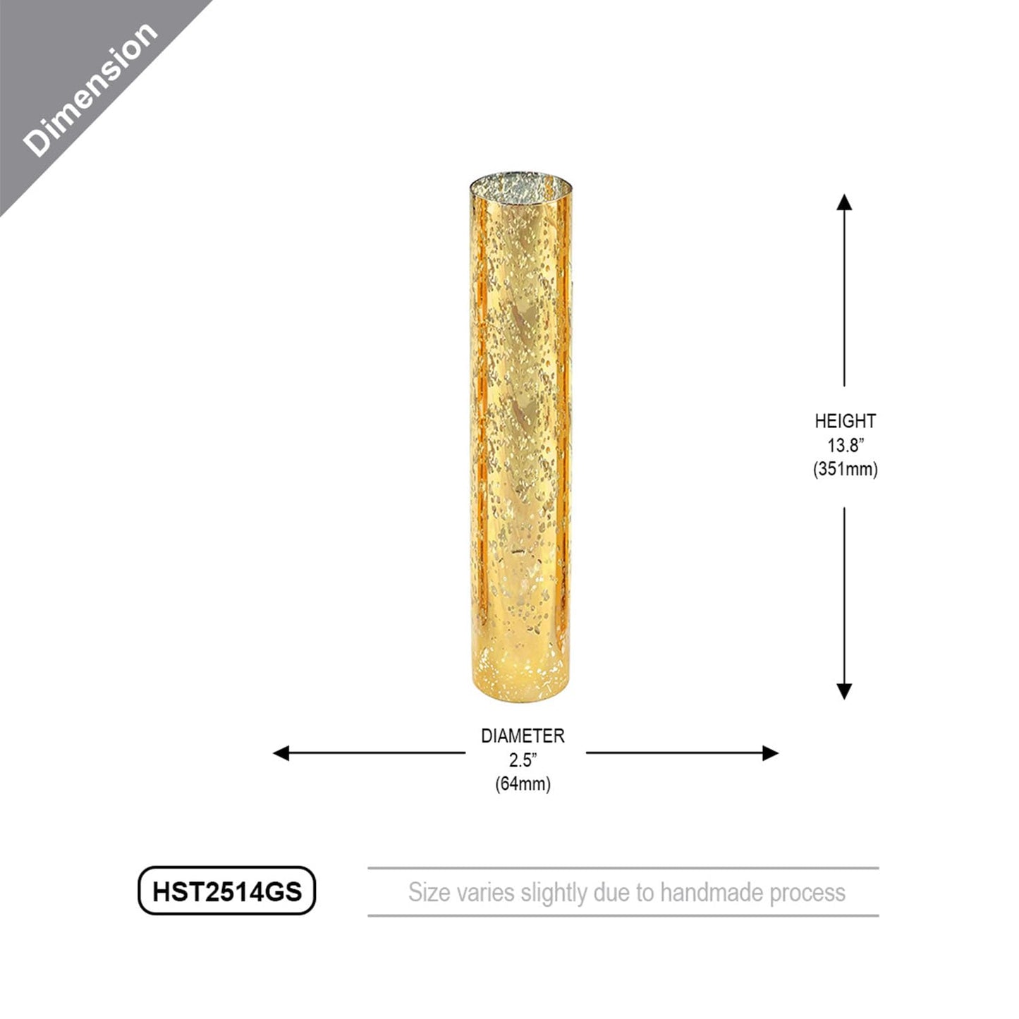 WGVI Hurricane Candle Holder Sleeve, W: 2.5", Ht: 14", Gold Speckled Glass Cylinder Open Both Ends, Chimney Tube Shade, 1 Piece