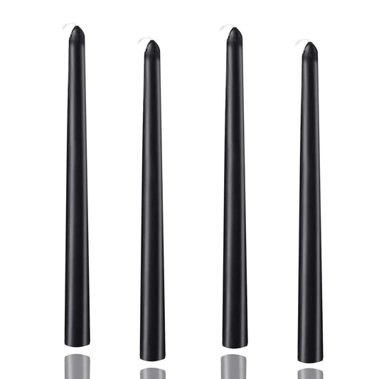 10 inch Black Taper Candles Set of 4 Tapered Candle, Tall Candlesticks,Dripless and Smokeless,Home Dinner Candl, Party, Wedding, Halloween, Christmas(9.9 inch, Black)