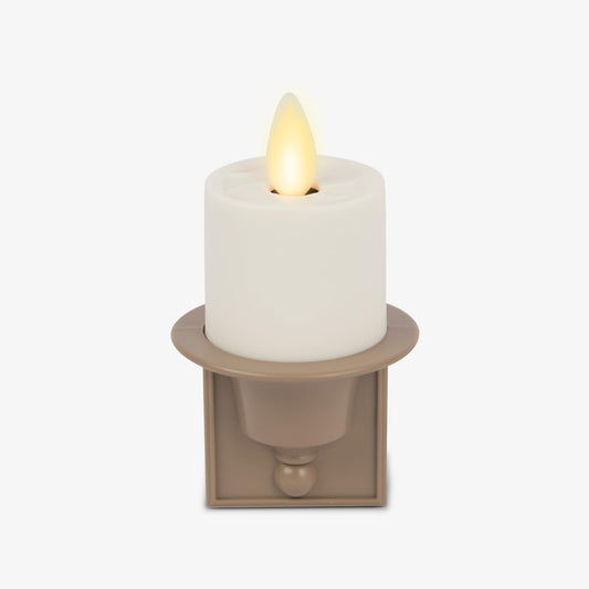 Luminara Flameless Candle Nightlight w/Dusk to Dawn Light Dark Auto Sensor, Timeless Taupe Wall Plug Indoor Night LED Light w/Real-Flame Effect Technology, Bathroom Bedroom Hallway, No Remote Needed
