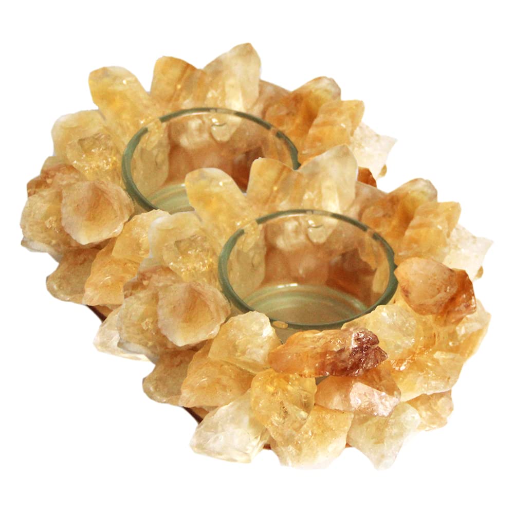 Set of 2 Natural Citrine Rough Stone Votive Candle Holder Tealight Quartz Crystal Healing Gemstone Tealight Holder Home Decor Reiki Stone
