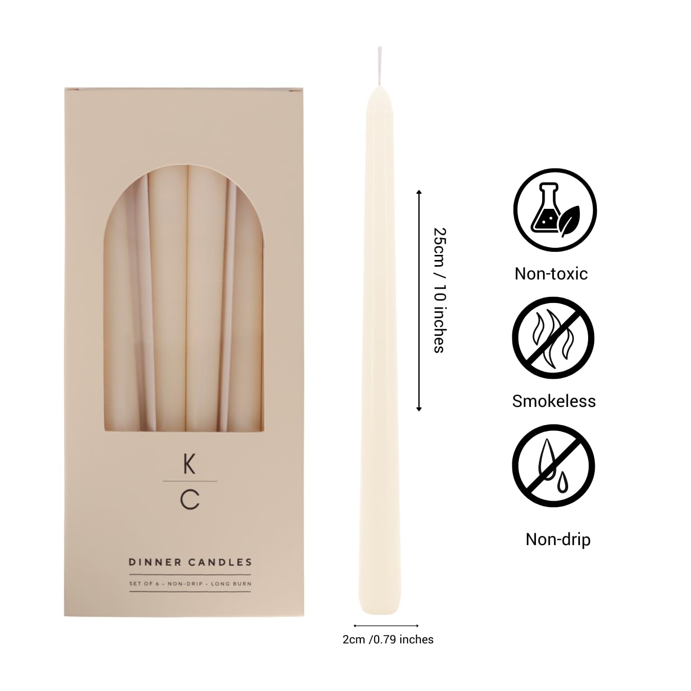 Tapered Dinner Candles - Soy & Paraffin Blend, Dinner Candles with Long-Lasting 7-Hour Burn for Stylish Homes - Candle in Curated Colors Ideal Gift for Hosts, Brides & Event Planners-Ivory