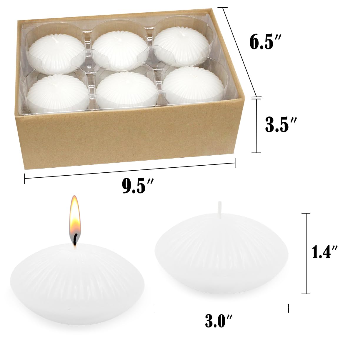 UNICY 12 Pack 3 Inch White Floating Candles, 10 Hour Unscented Dripless Tealight Candles for Cylinder Vases, Centerpieces at Wedding Party Pool Holiday - Wavy Float Candle