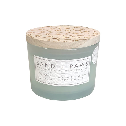 Sand + Paws Scented Candle - Ocean & Sea Salt –Luxurious Air Freshening Jar Candles Neutralize pet Odors and Enhance Home décor – 100% Cotton Lead-Free Wicks - 12 oz
