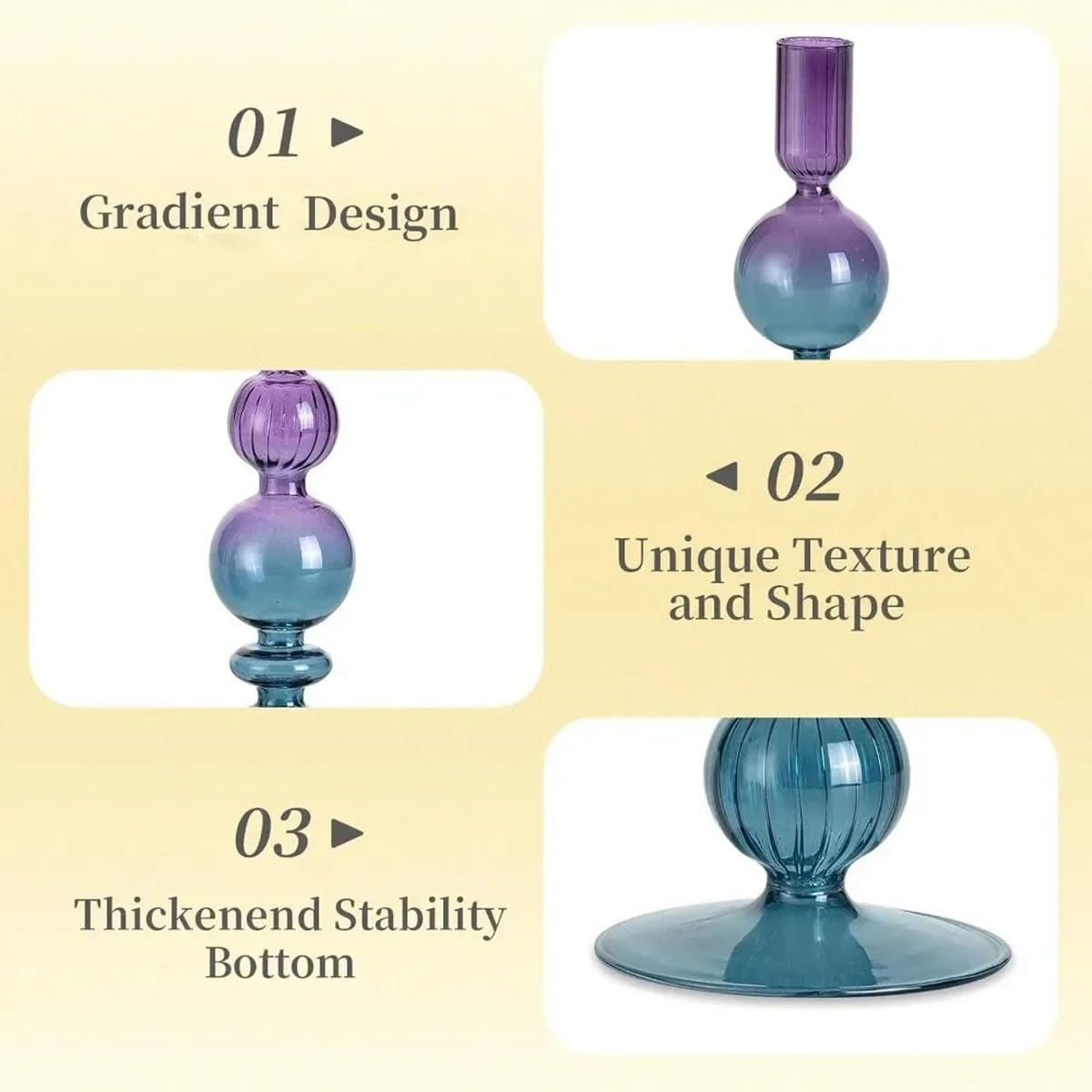 Mineaud 3Pcs Glass Candlestick Holders Glass Taper Candle Holders Groovy Wavy Elegant Candle Stick for Home Party Decoration,PurpleBlue