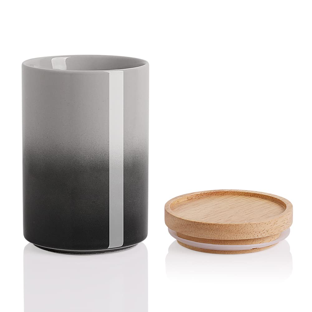 Sweejar Ceramic Food Storage Jar, Stackable Kitchen Canisters, Containers with Airtight Seal Wooden Lid for Serving Ground Coffee, Tea, Sugar, Salt and More - 28 Fl Oz (Gradient Gray)