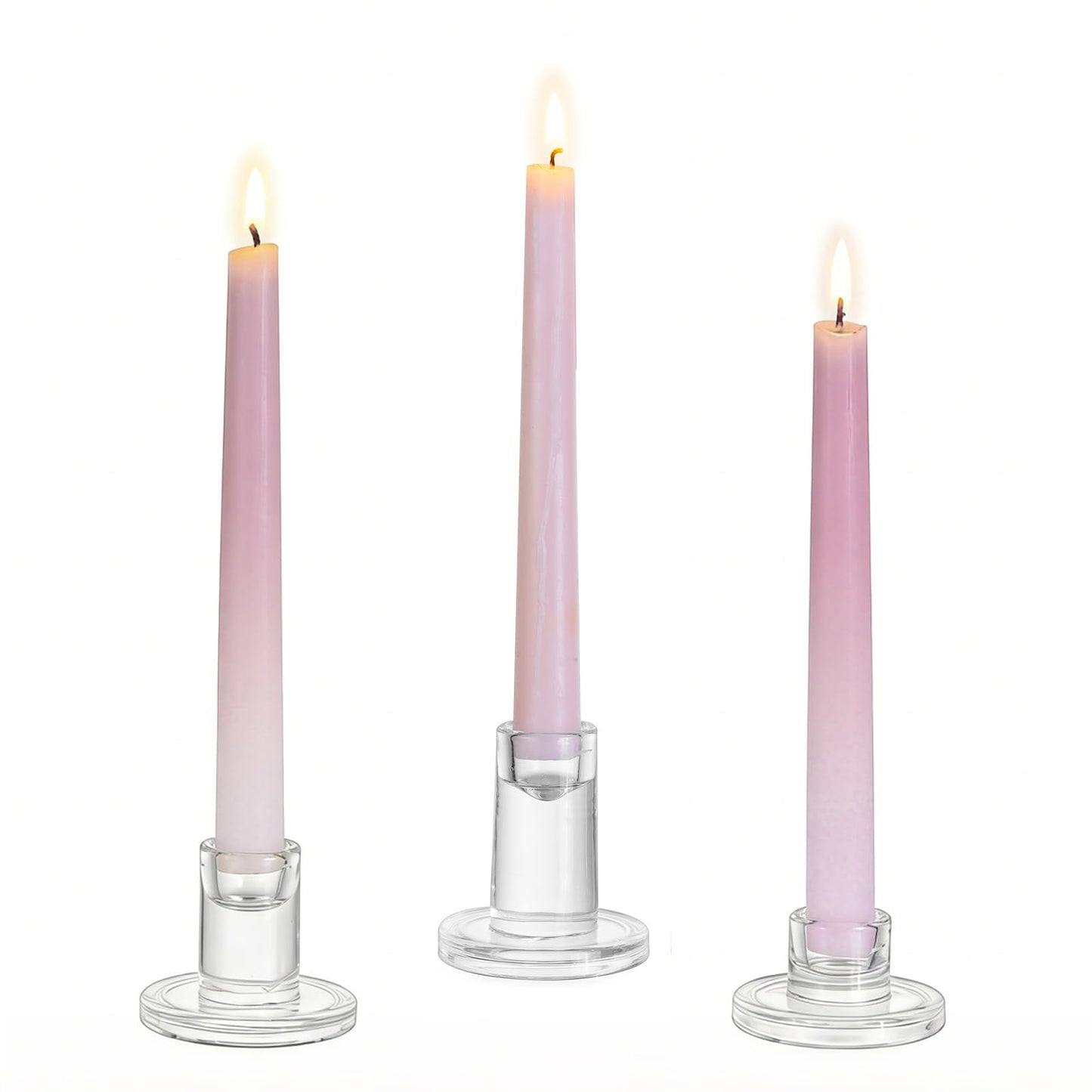 Glasseam Glass Taper Candle Holders: Set of 3 Tapered Candlestick Holders Small Clear Candle Sticks Holder Decor for Table Centerpiece Wedding Dining Room Home Decorations