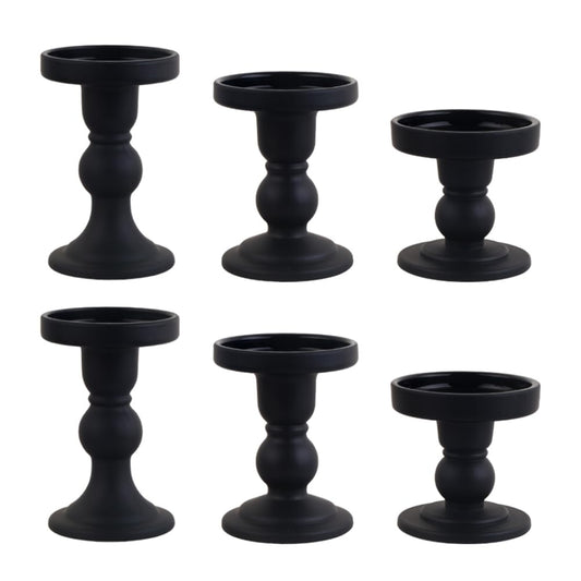 BTGLLAS 6-Piece Set of Black Glass Candlestick, Crystal Candlestick Holder Holder and Conical Candle, Christmas Candle Holder Decoration, Family Living Room Wedding Candle Holder (black2sets)
