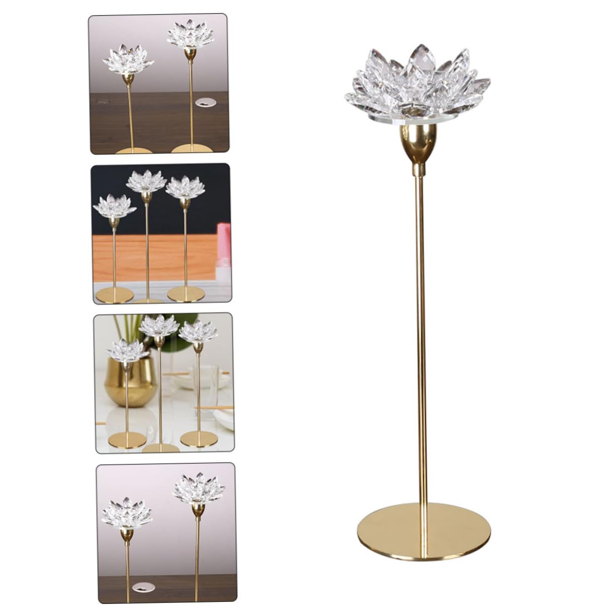 Beavorty Crystal Lotus Metal Candlestick Holder Small Gold Wedding Candle Stand Decorative Dining Room Candle Stick Holder