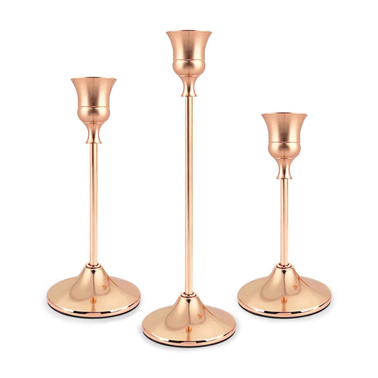 Candle Holders, Set of 3 Rose Gold Iron Candle Stands - Goblet Shape, Vintage Modern Decor for Pillar Candles, Ideal for Party, Festival, and Home Dining Room Decor
