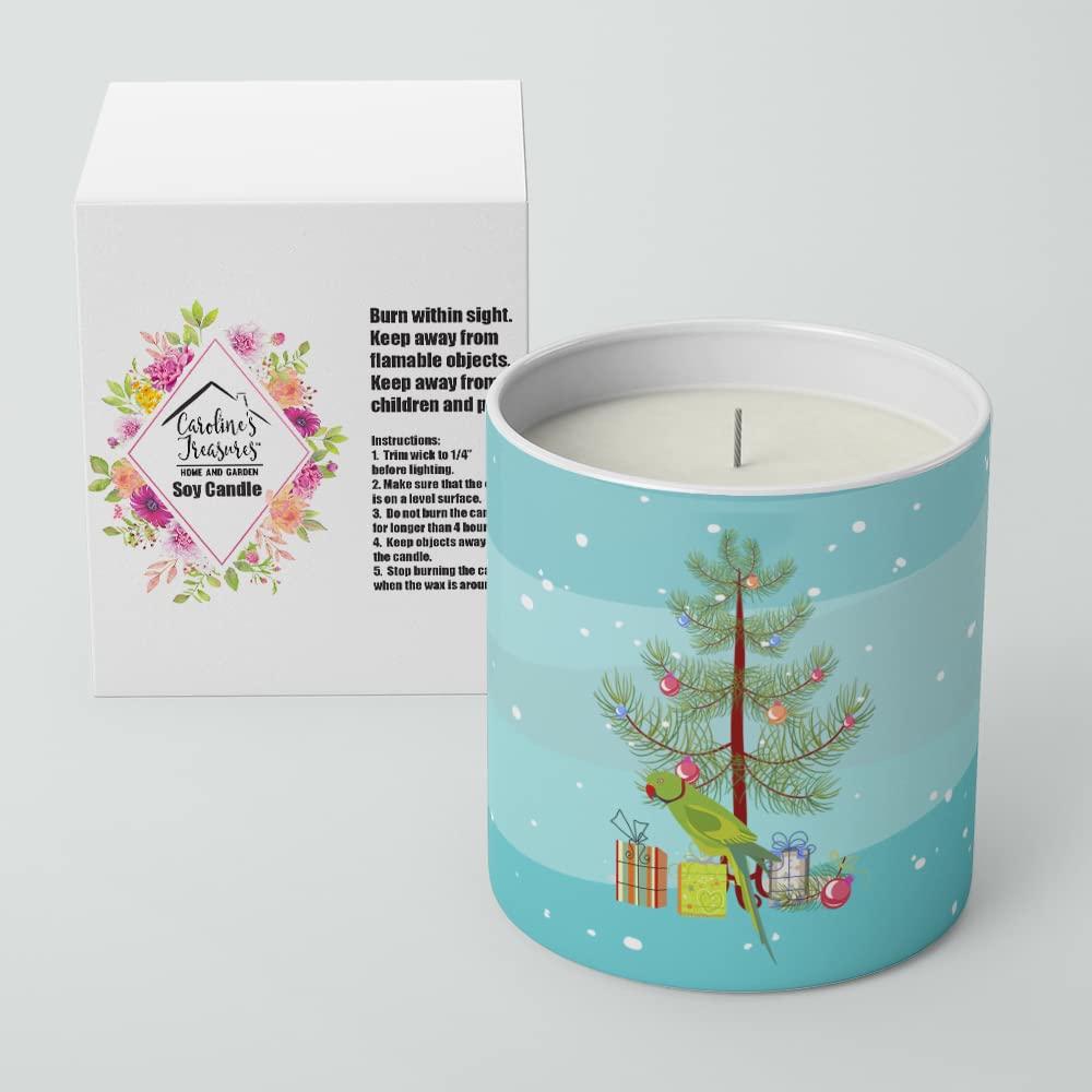 Caroline's Treasures CK4502CDL Ring-Necked Parakeet Merry Christmas 10 oz Decorative Soy Candle Nature Soy Wax Essential Oil Home Decor Ideal for Bedroom Kitchen Bath Office Gift, 10 oz