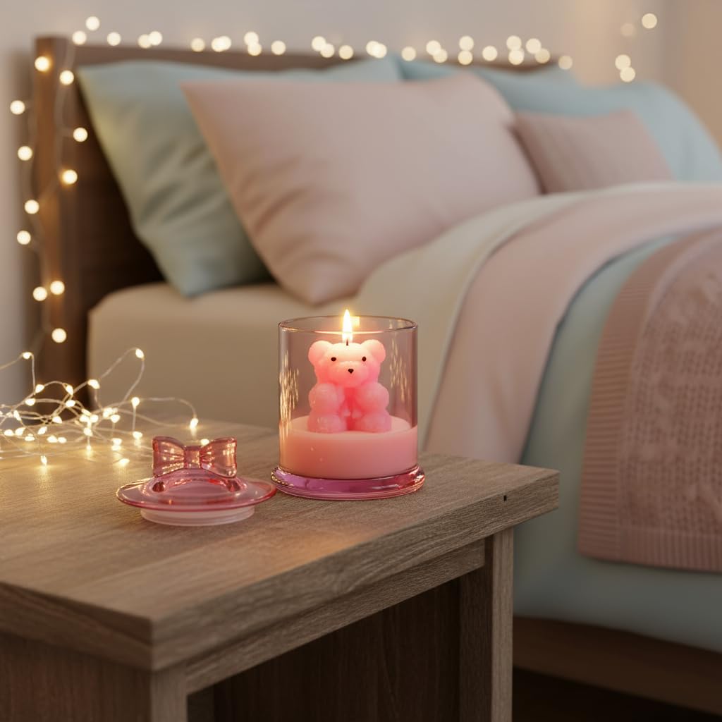 AROMA BAY Pink Peony Scented with Pink Bear Candle, Pink Decorative Candle Gifts, Friendship Gifts for Best Friends, BFF, Coworker, Back to School Gift, Gift for Mom