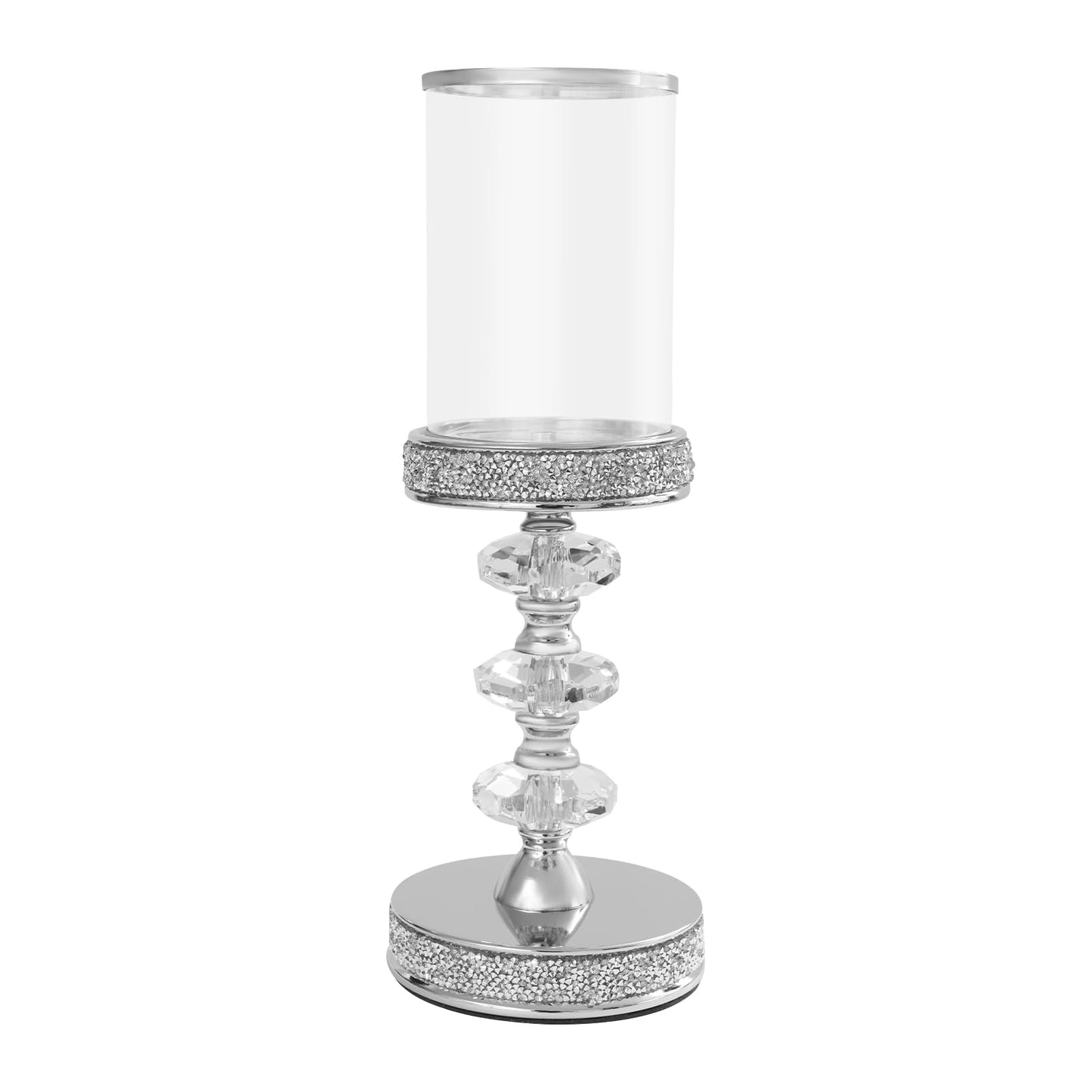 Candle Holder, Crystal Candlesticks Holder Set, Tabletop Pillar Candle Holders for Wedding, Parties, Events, Chirstmas, Home Decor, Table Centerpieces (Silver 04, L)