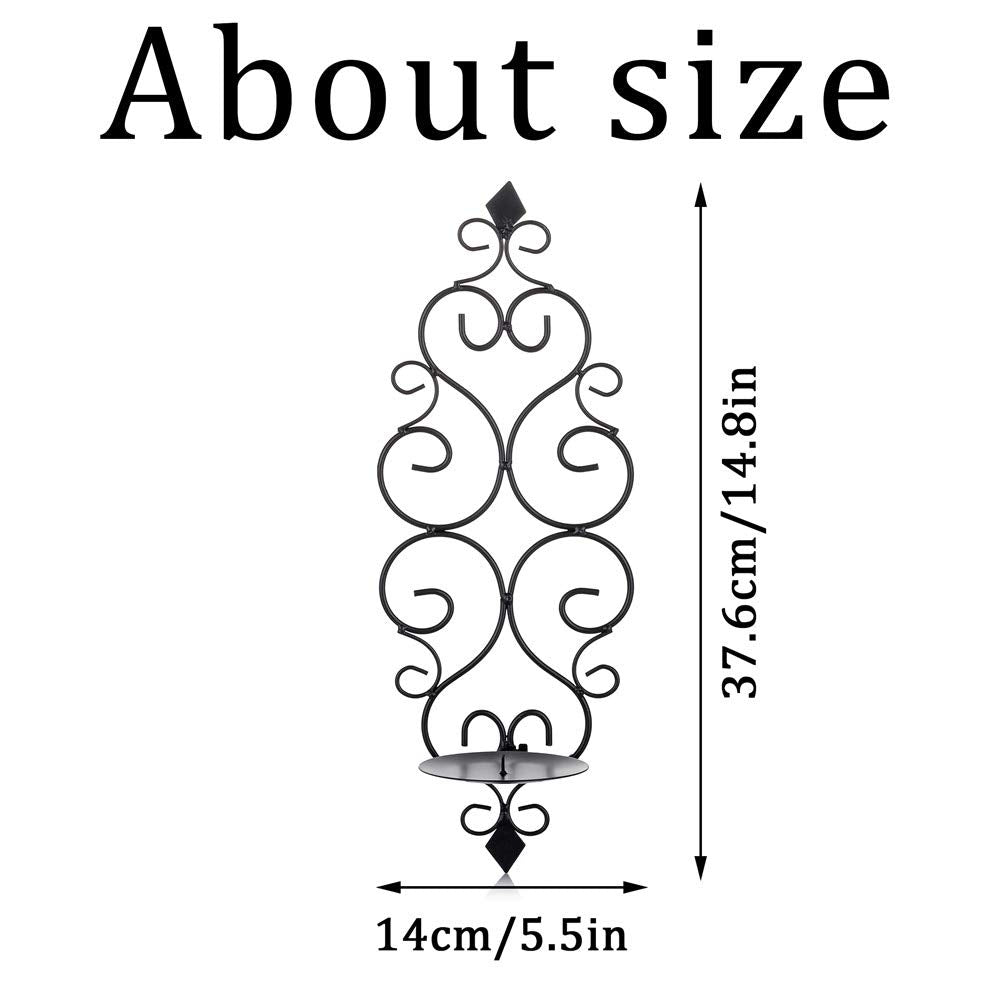 Sziqiqi Iron Wall Candle Sconce Holder Set of 2 Hanging Wall Mounted Pillar Candle Sconces Holder, Wall Sconces Decor for Bedroom Dining Room (Black)