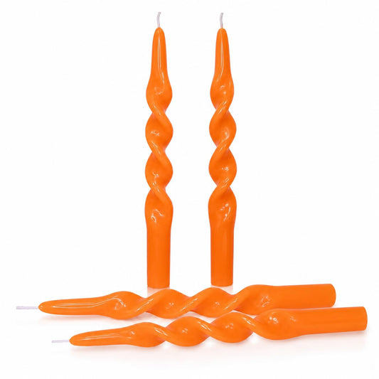 Spiral Taper Candles Set of 4, 10 Inch Orange Handmade Candle Stick, Unscented Tapered Candles, Twisted Candles for Wedding Dinner Table Home Decor Gift