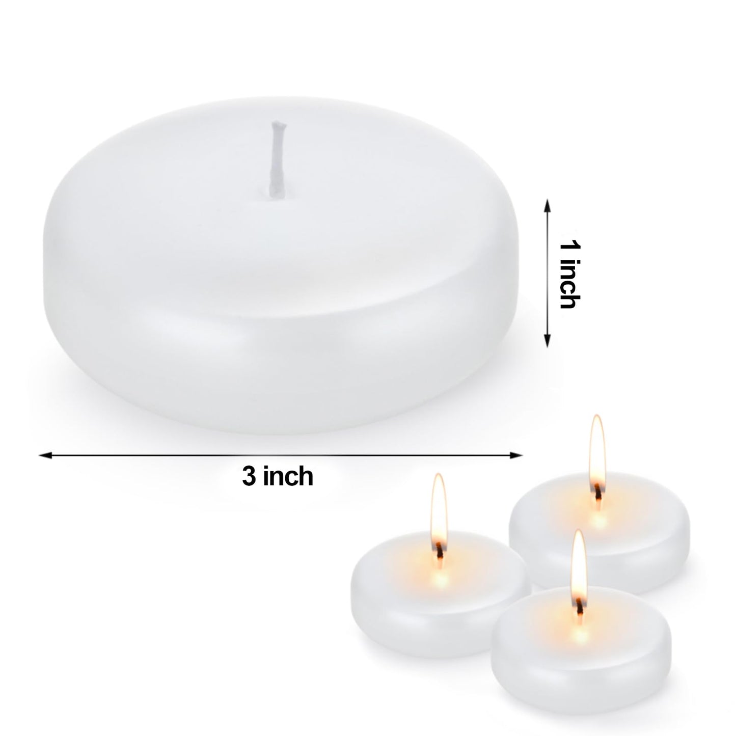 White Floating Candles for Centerpieces 3 inch 36 Pack Round Burning Tea Light Candles Unscented Smokeless Paraffin Wax Dripless, for Valentine's Day, Wedding, Party, Home Decor, Pool (36 Pack)