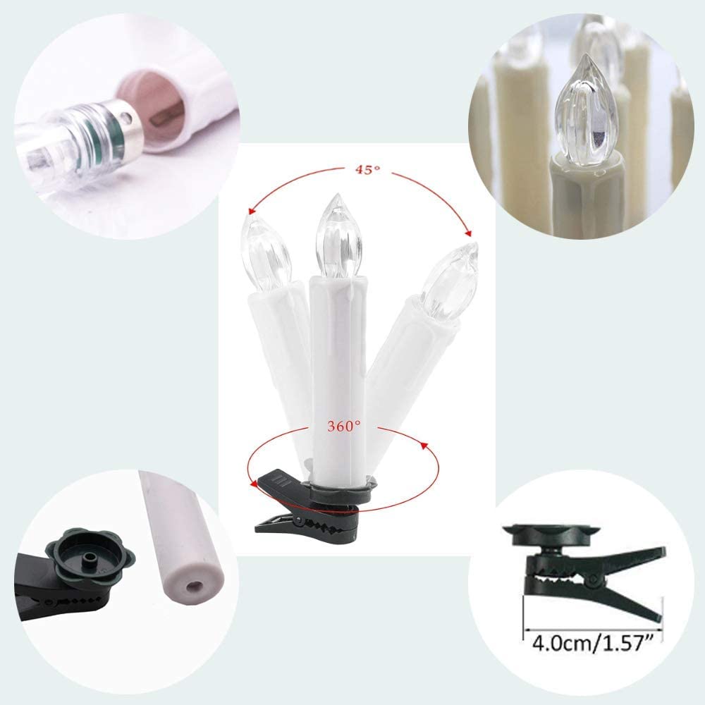 HANNAHONG 10 pcs LED Flameless Taper Candles with Remote,Small Mini Electric Dimmable Flickering Fake Wax,Battery Operated,Windows Clips Lights for Stick Candelabra,Wreath,Christmas Decor