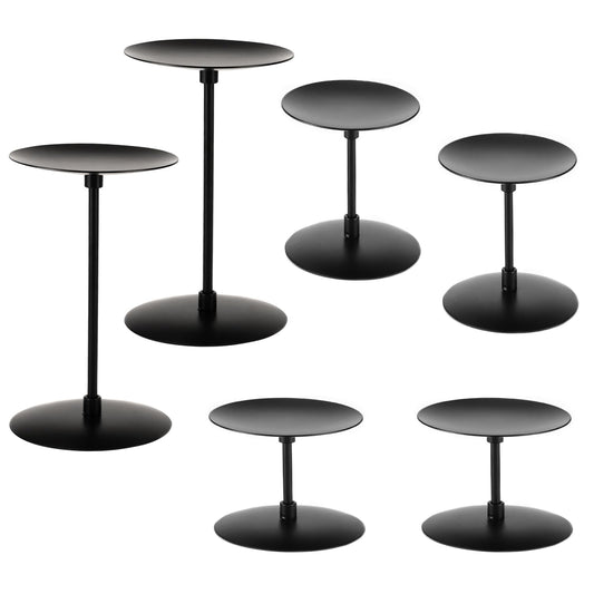 QWORK Elegant Black 3 Pillar Candle Holders Stand, Sturdy Metal Wrought Iron Centerpieces with Matte Finish, 2 Set