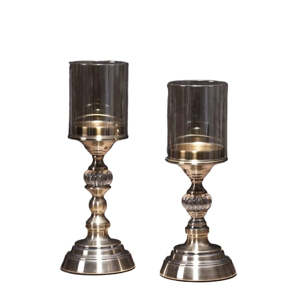 cfycfy987 Candelabra 2 Pcs Retro Metal Glass Candle Holder Luxury Dining Table Decoration Candlestick Candle Sticks Holder