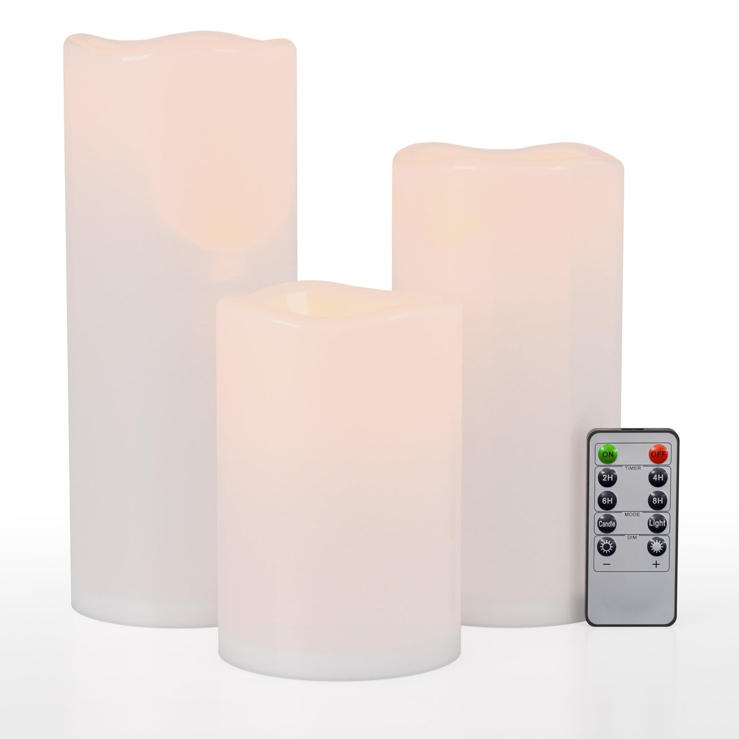 Yongmao 6" 8" 10" x 4" White Large Waterproof Outdoor Flameless Candles Battery Operated LED Flickering Pillar Candles with Remote and Timer for Indoor Outdoor Lanterns, Long Lasting, Set of 3