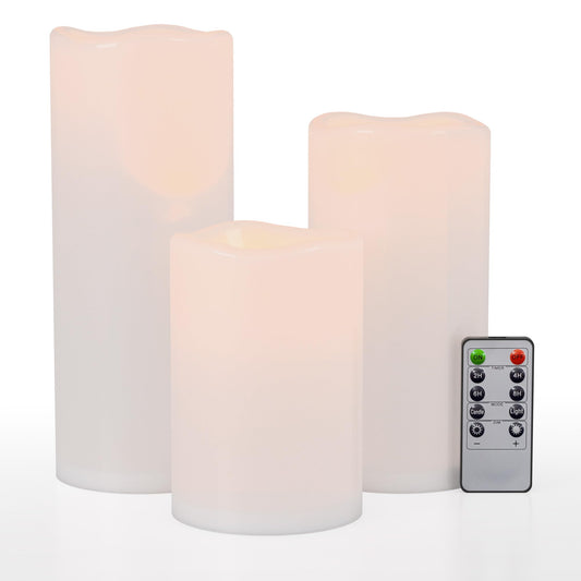 Yongmao 6" 8" 10" x 4" White Large Waterproof Outdoor Flameless Candles Battery Operated LED Flickering Pillar Candles with Remote and Timer for Indoor Outdoor Lanterns, Long Lasting, Set of 3