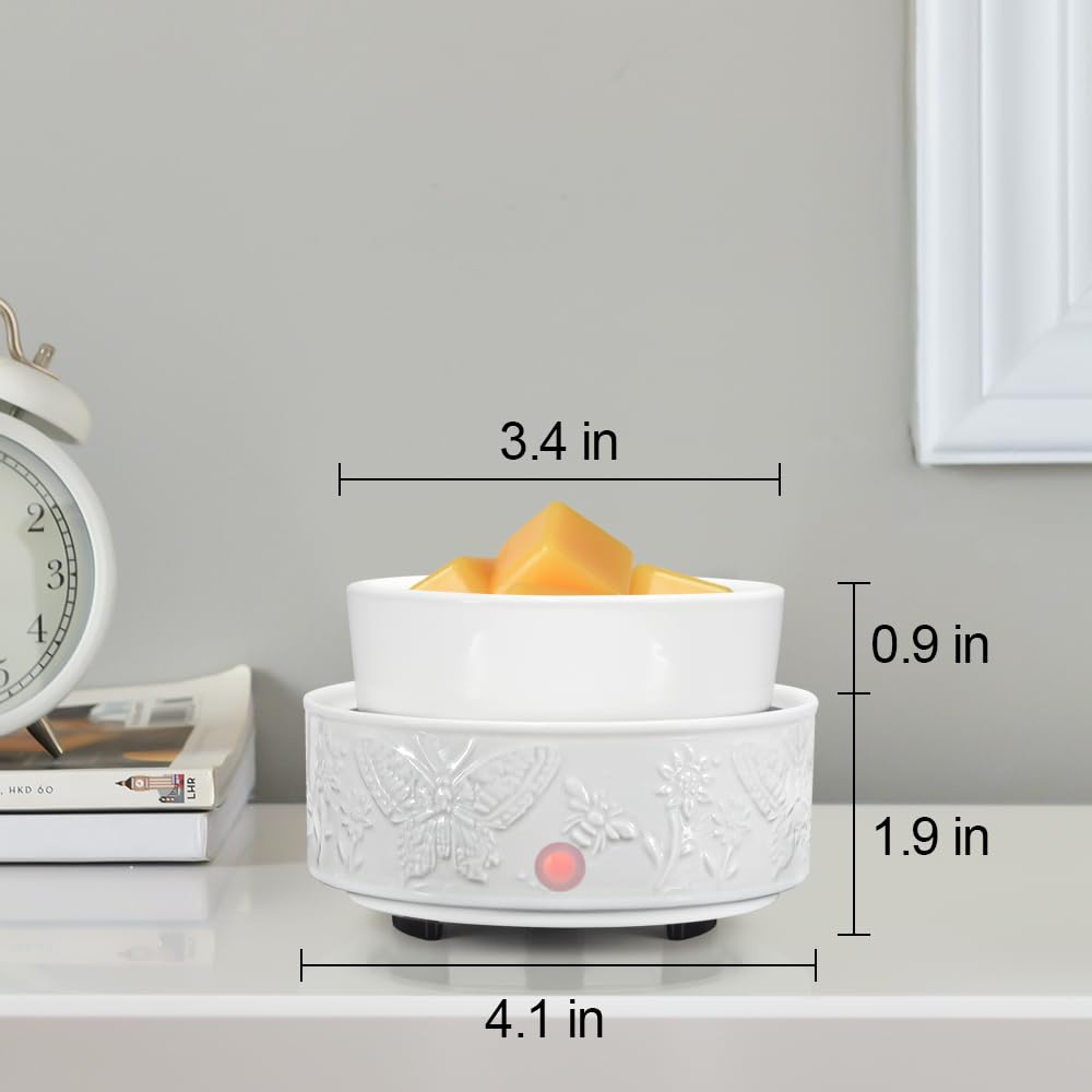 kobodon Wax Melt Warmer for Scented Wax,Ceramic Wax Warmer Fragrances Candle Oils, Home Fragrance Wax Burner,True White Electric Candle Warmer as Gifts for Mom Women(Butterfly)