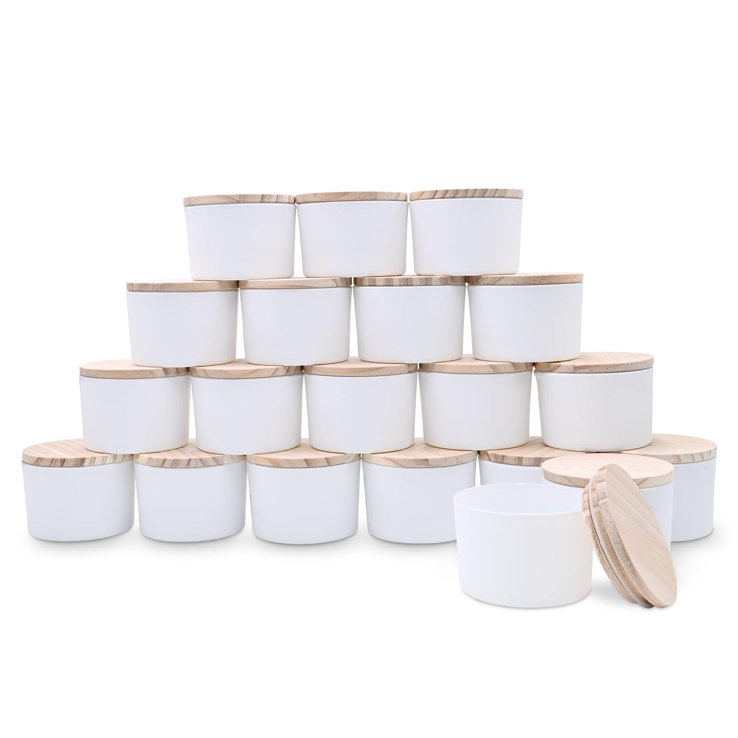 SHOWIN Thick Candle Jars for Making Candles 20 Pcs, 4 OZ Empty Jars with Wood Lids for Candle Making, Sample Container, Matte White