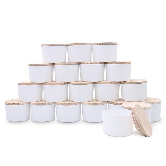 SHOWIN Thick Candle Jars for Making Candles 20 Pcs, 4 OZ Empty Jars with Wood Lids for Candle Making, Sample Container, Matte White