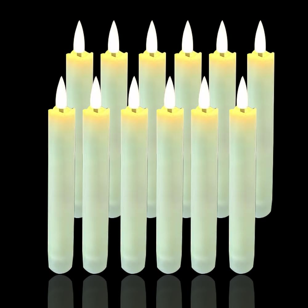 Houdlee 12 Packs Flameless Taper Candles Battery Operated Fake 6.3 Inch Long Candle Light LED Flameless Candlesticks Flickering Tapered for Wedding, Halloween, Christmas No Remote