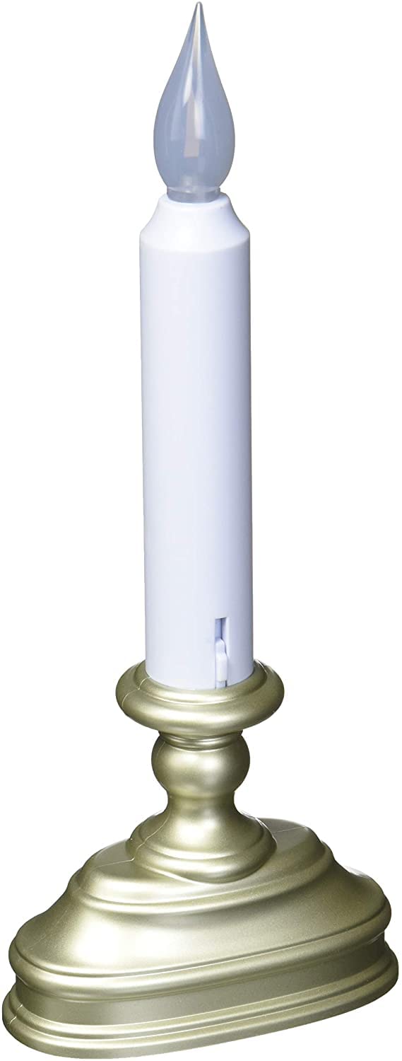 Battery Operated LED Flameless Window Candle Pewter/Silver Finish with Dusk to Dawn Sensor and White Flame