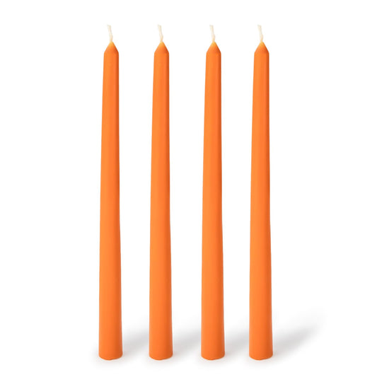 Estrella Blanca 10-Inch Orange Taper Candles, Unscented Smokeless Dripless Tall Candlesticks, Set of 4 for Home Décor, Dining Tables, Events and Special Occasions