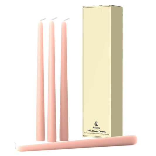 Pickood 10-Inch Tall Dripless Taper Candles Set of 4 - Pearl Pink Tapered Candles, Perfect for Christmas - Smokeless, Unscented, Long Burning - Hand Poured, Colored Tall Candlesticks - Rosa Perla
