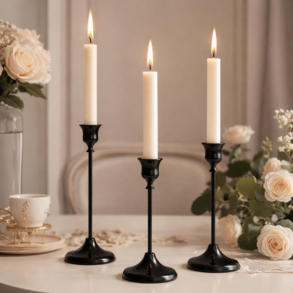 6Pcs Candlestick Holders, Metal Taper Candle Holder, Black Candle Holders for Pillar Candles, Candle Holder for Wedding Fireplace Mantel Housewarming Gift