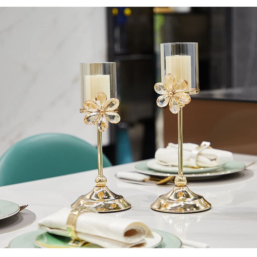 Candlestick Holders Golde Metal Pillar Candle Holder, Crystal Hurricane Candleholders, Wedding Centerpieces Center Table Candlesticks Party Home Decor Candle Holders
