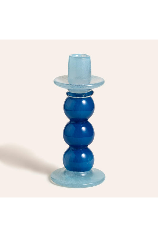 Glass Candlestick Holder 10.5x10.5x24 Cm Blue & Navy - Single Decorative Piece - 142335
