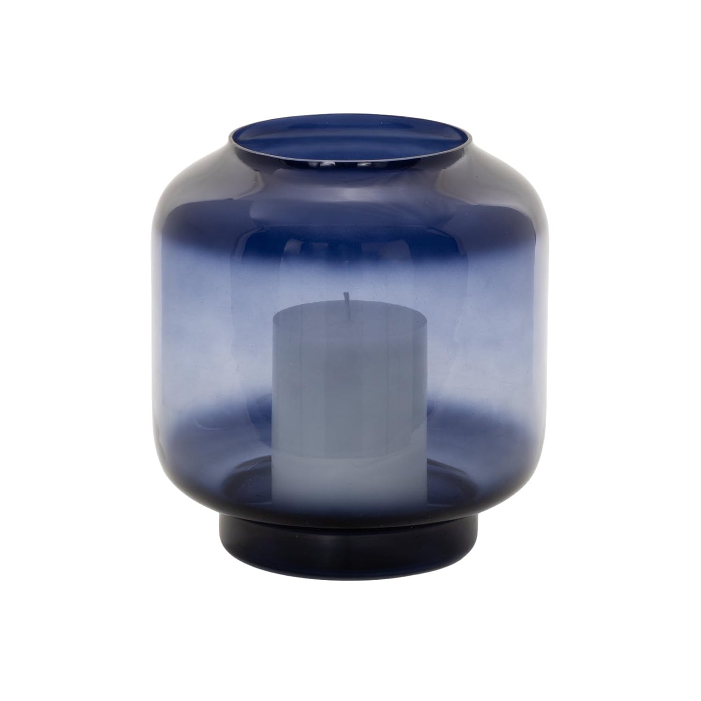 Deco 79 Glass Room Hurricane Lamp Tinted Wide Hurricane Candle Holder with Elevated Base, Table Centerpiece Lamp 7" x 7" x 8", Blue