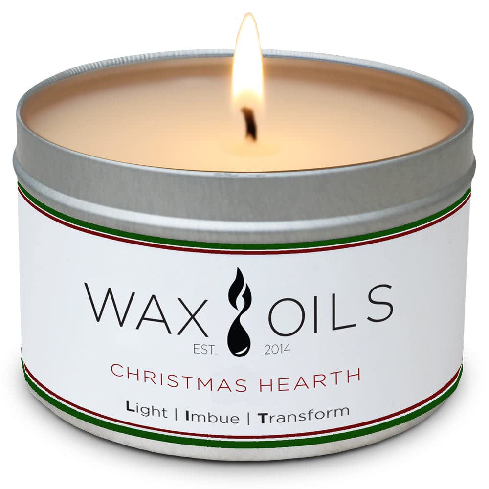 Wax and Oils Soy Wax Aromatherapy Scented Candles (Christmas Hearth) 8 Ounces. Single