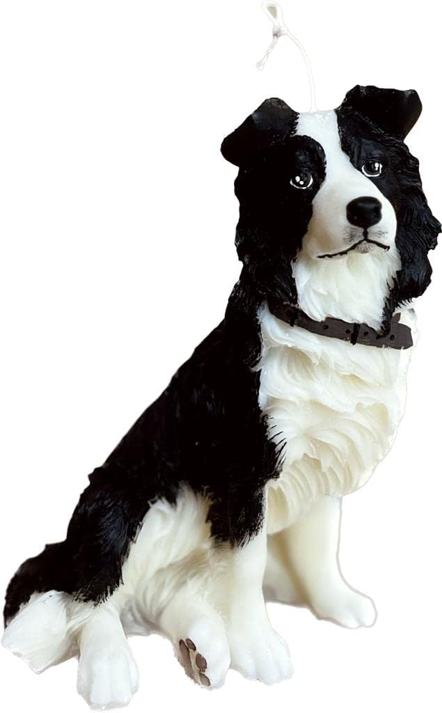 YMAR - Lavender Scented Decorative Candle in the Shape of a Border Collie Statue Realistic Sculpture Carved Animal Collectible Figurine for Home (Black and White)