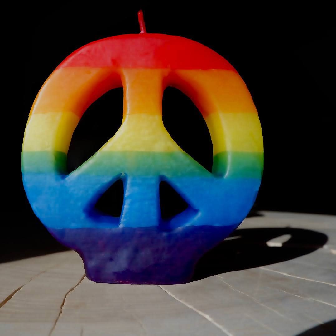 Candlestock Rainbow Peace Sign Candle - Pride Candle Handmade in Woodstock NY