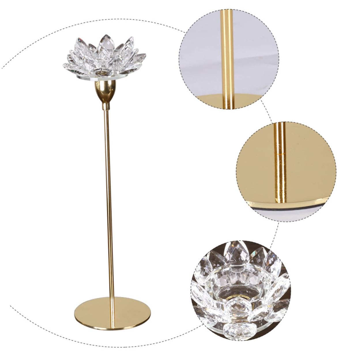 jojofuny Metal Crystal Lotus Candlestick Holder Small Gold Wedding Candle Stand Decorative Candlelight Dinner Ornament for Dining Room