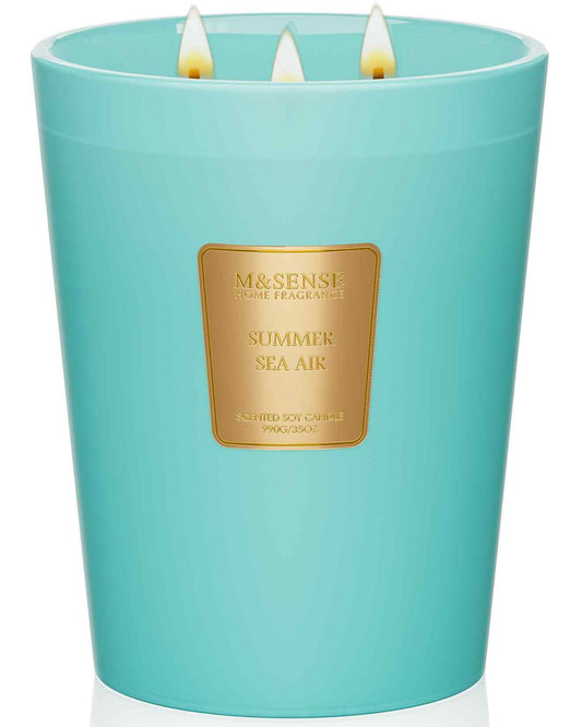 M&SENSE Summer Sea Air Scented Candle, 35oz 3 Wick Extra Large Natural Soy Wax Candles 150 Hours Long Lasting Slow Burning, Candles Gift for Summer Home Decor