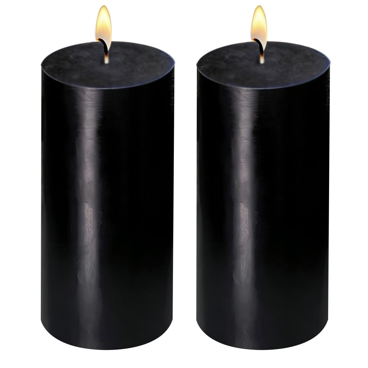 2 Pack 3x6 Inch Black Unscented Pillar Candles - 70 Hour Long Burning Dripless Smokeless Candles for Home Decor