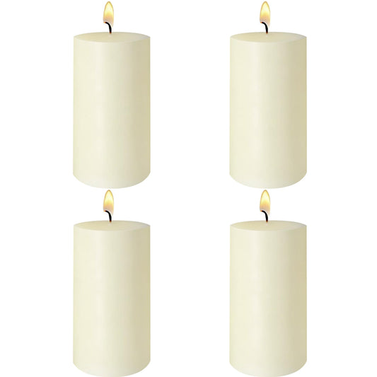 4 Pack Ivory Pillar Candles, 2x4 Inch, Long-Lasting, Dripless and Smokeless Unscented Candles, Ideal for Home Décor, Parties Weddings and Relaxation
