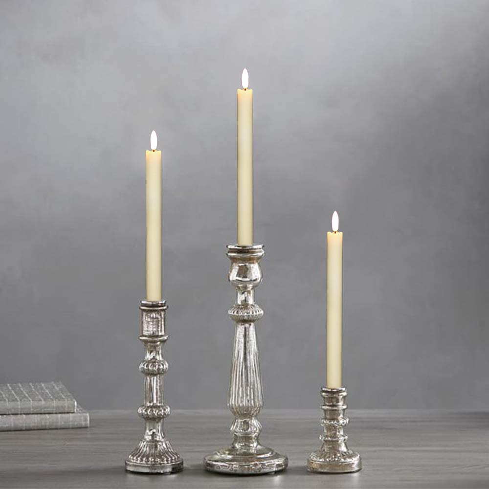 GenSwin LED Taper Candles Flickering with Remote Timer, Battery Operated Taper Flameless Candles with 3D Wick Real Wax Window Candlesticks Pack of 2 for Home Wedding Decor(Ivory, 0.78 x 9.64 Inch)