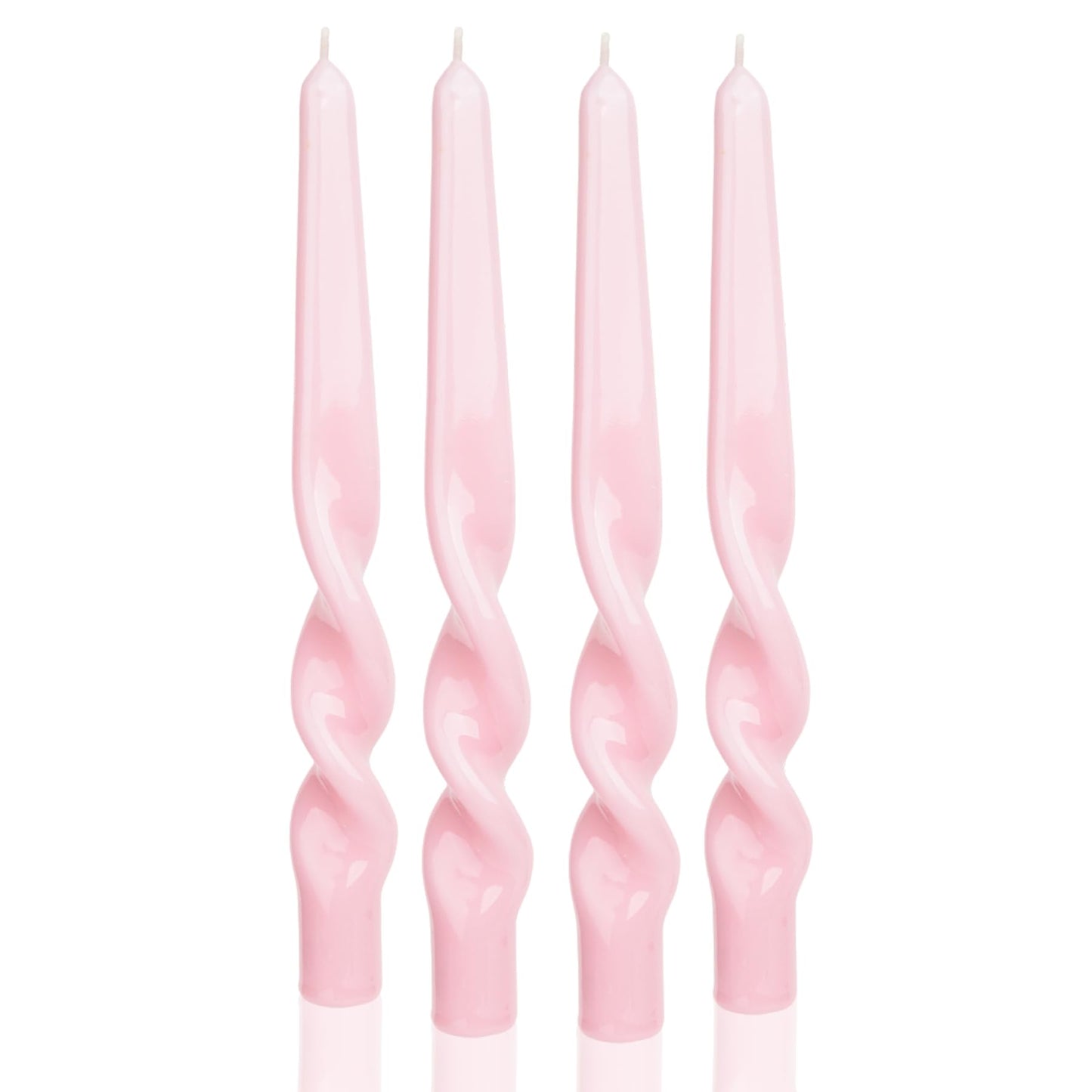 MAITREYA Pink Spiral Taper Candles Conical Stick Candles Handmade Twisted Candle-Set of 4 for Decoration Weddings Party Church-Unscented Dripless Candle,10inch(Baby Pink)