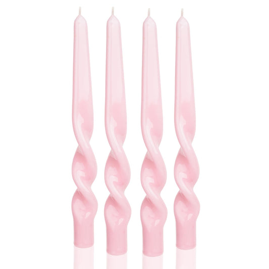 MAITREYA Pink Spiral Taper Candles Conical Stick Candles Handmade Twisted Candle-Set of 4 for Decoration Weddings Party Church-Unscented Dripless Candle,10inch(Baby Pink)