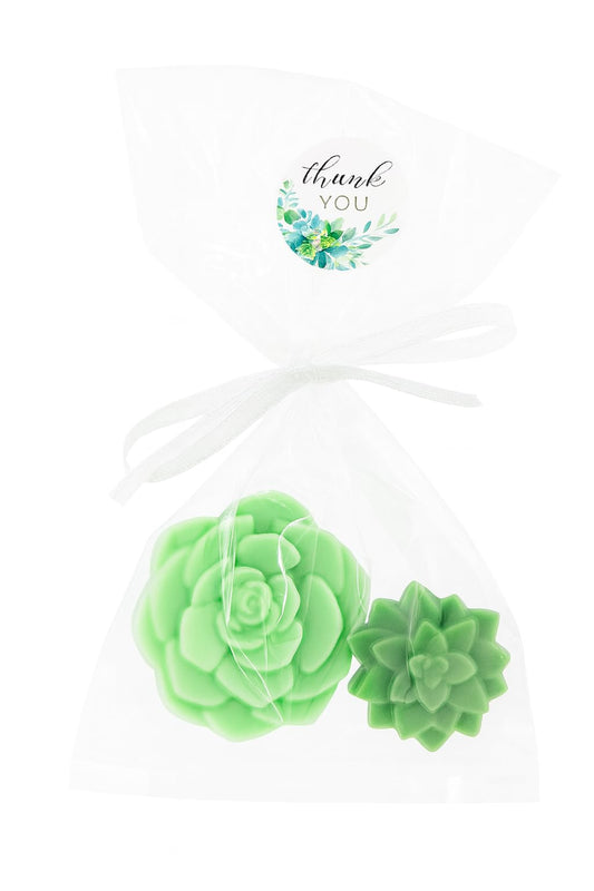 DIY Succulent Shaped Soap Favor Kit – 20 Green Cactus Blossom Scented Soaps with 10 Thank You Stickers, 10 Clear Cello Bags, and White Ribbons – Perfect for Baby Showers, Bridal Showers, Wedding